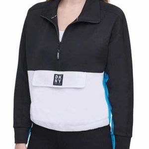 DKNY Zipper Pullover Sweatshirt Black XXL Pocket